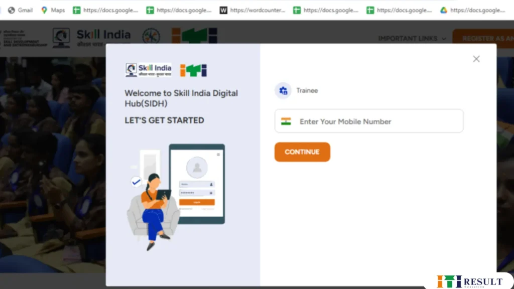 NCVT ITI Trainee Verification 2024 Last Date : Official Notice Out 5 "Skill India Digital Hub Trainee Login Page with Mobile Number Entry – SIDH Portal 2025"