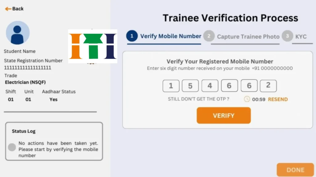 NCVT ITI Trainee Verification 2024 Last Date : Official Notice Out 8 Trainee Verification Process Screenshot Showing OTP Entry for Mobile Number Verification on Skill India Portal 2025