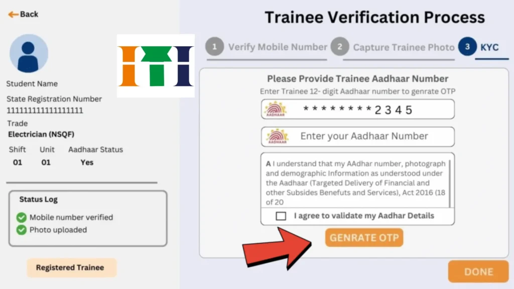 NCVT ITI Trainee Verification 2024 Last Date : Official Notice Out 10 Trainee Verification Process Screenshot Showing KYC verification on Skill India Portal 2025